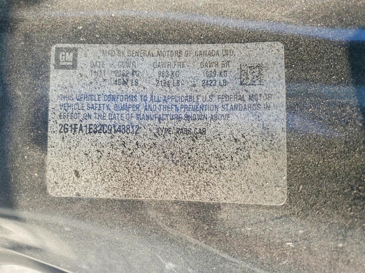 2012 CHEV Camaro VIN 2G1FA1E32C9143812 photo 12