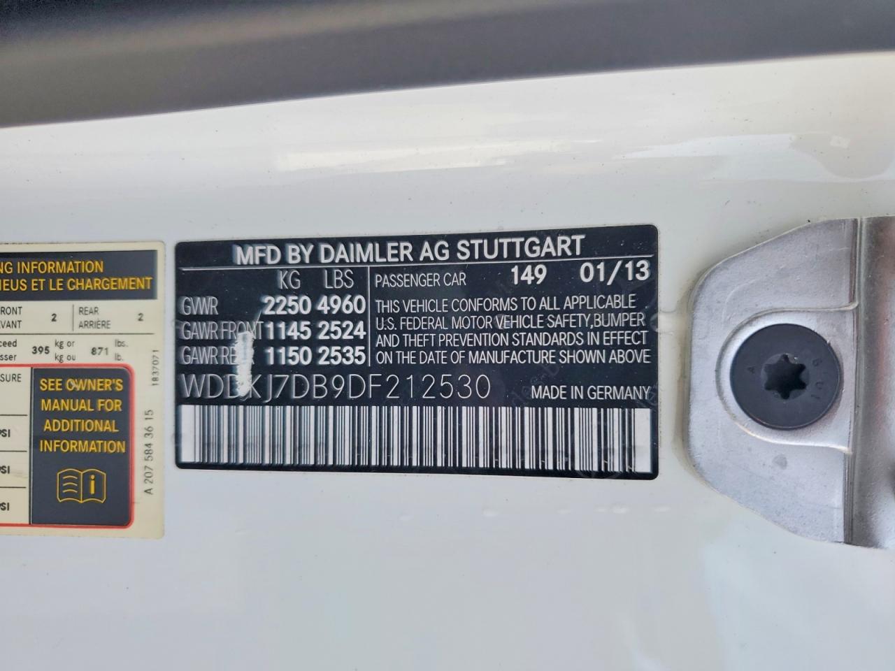 2013 Mercedes-Benz E-class VIN WDDKJ7DB9DF212530 photo 12