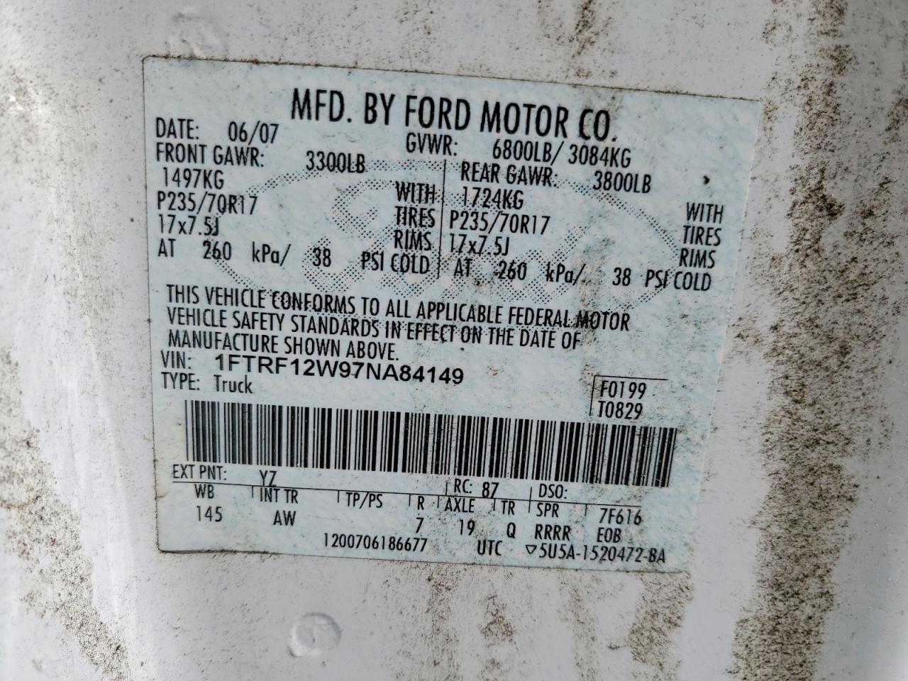 2007 Ford F150 VIN 1FTRF12W97NA84149 photo 12