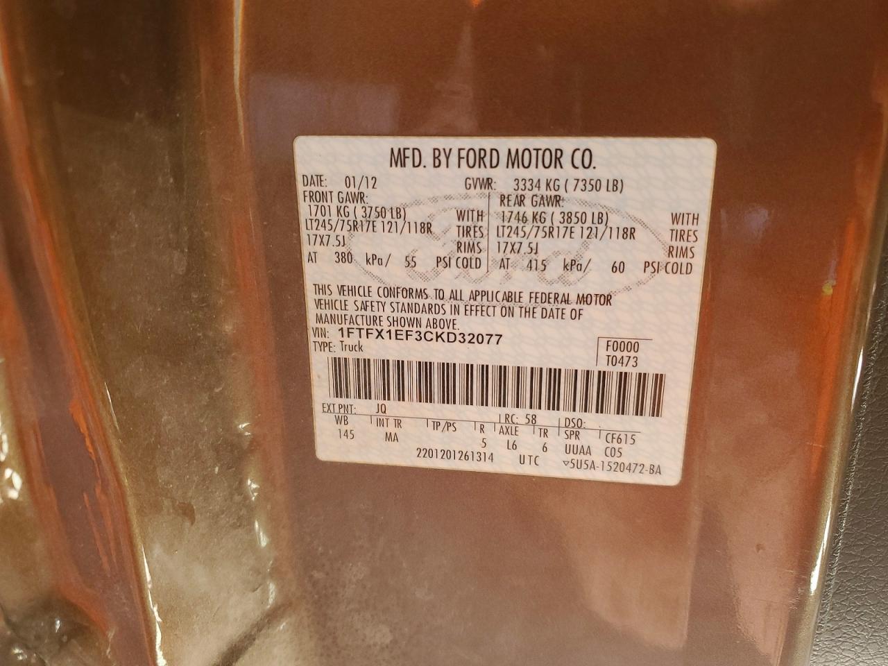 2012 Ford F150 VIN 1FTFX1EF3CKD32077 photo 12