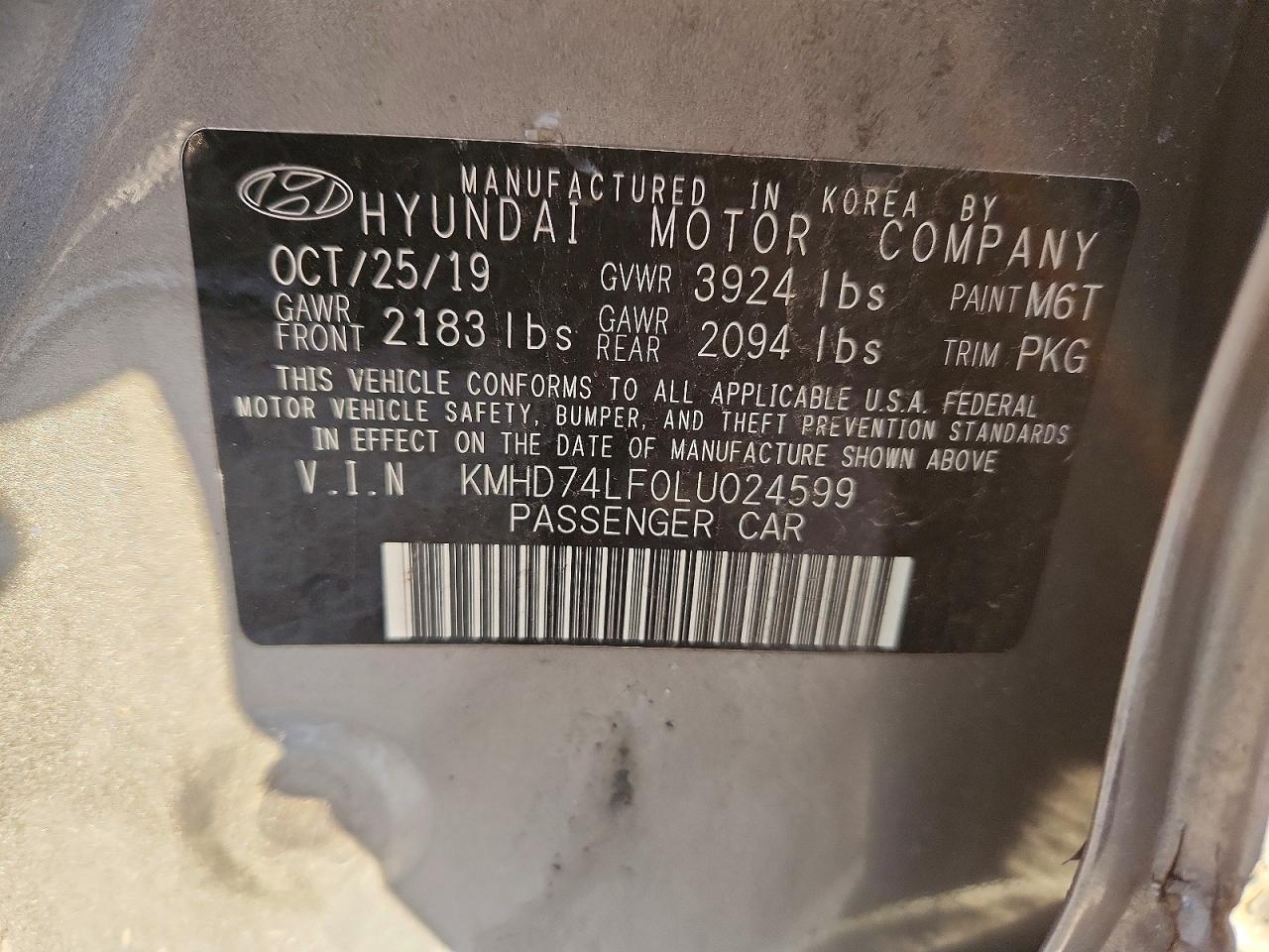 2020 Hyundai Elantra VIN KMHD74LF0LU024599 photo 12