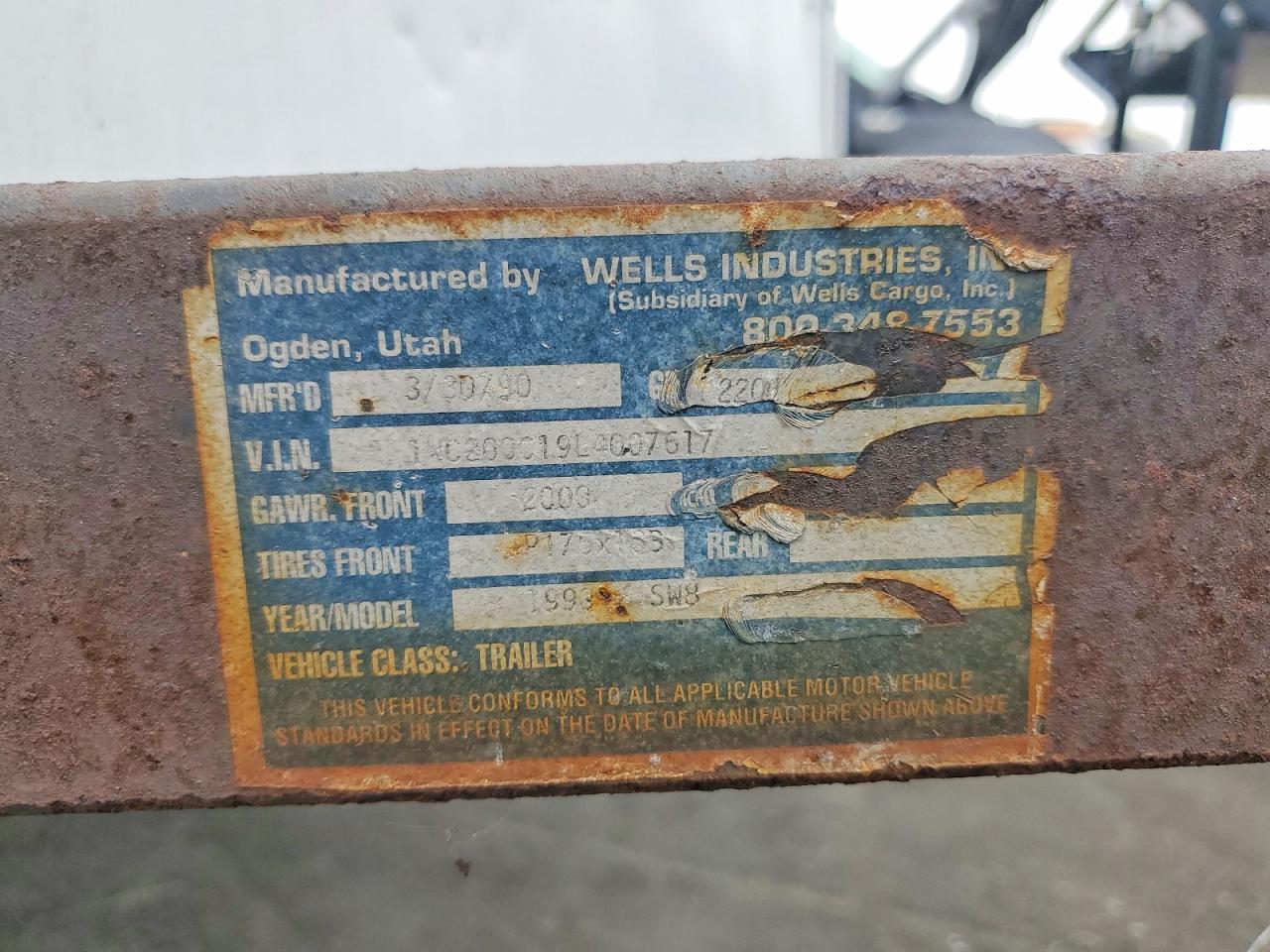 1990 WELLS Trailer VIN 1WC200C19L4007617 photo 10
