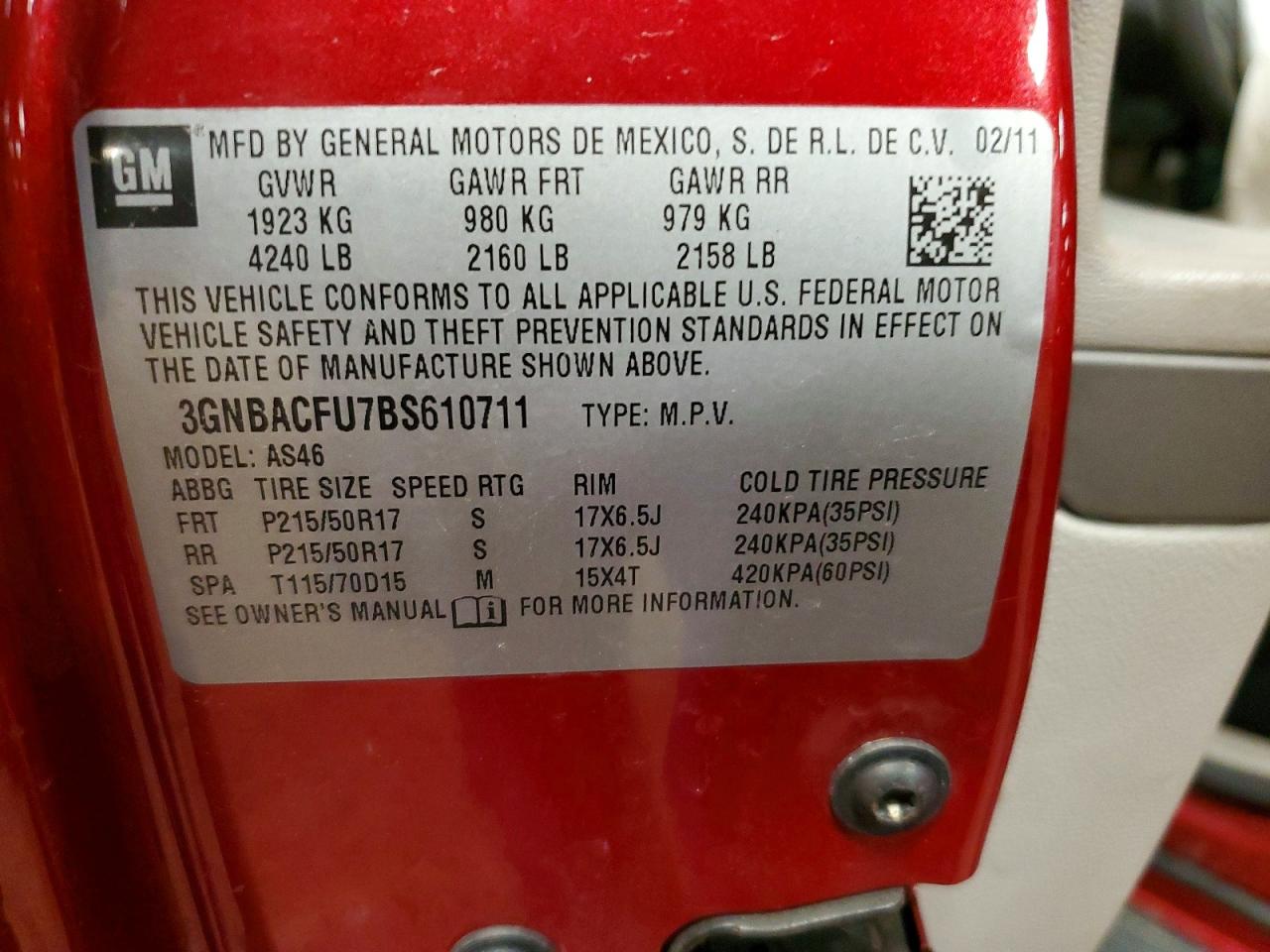 2011 Chevrolet Hhr VIN 3GNBACFU7BS610711 photo 12