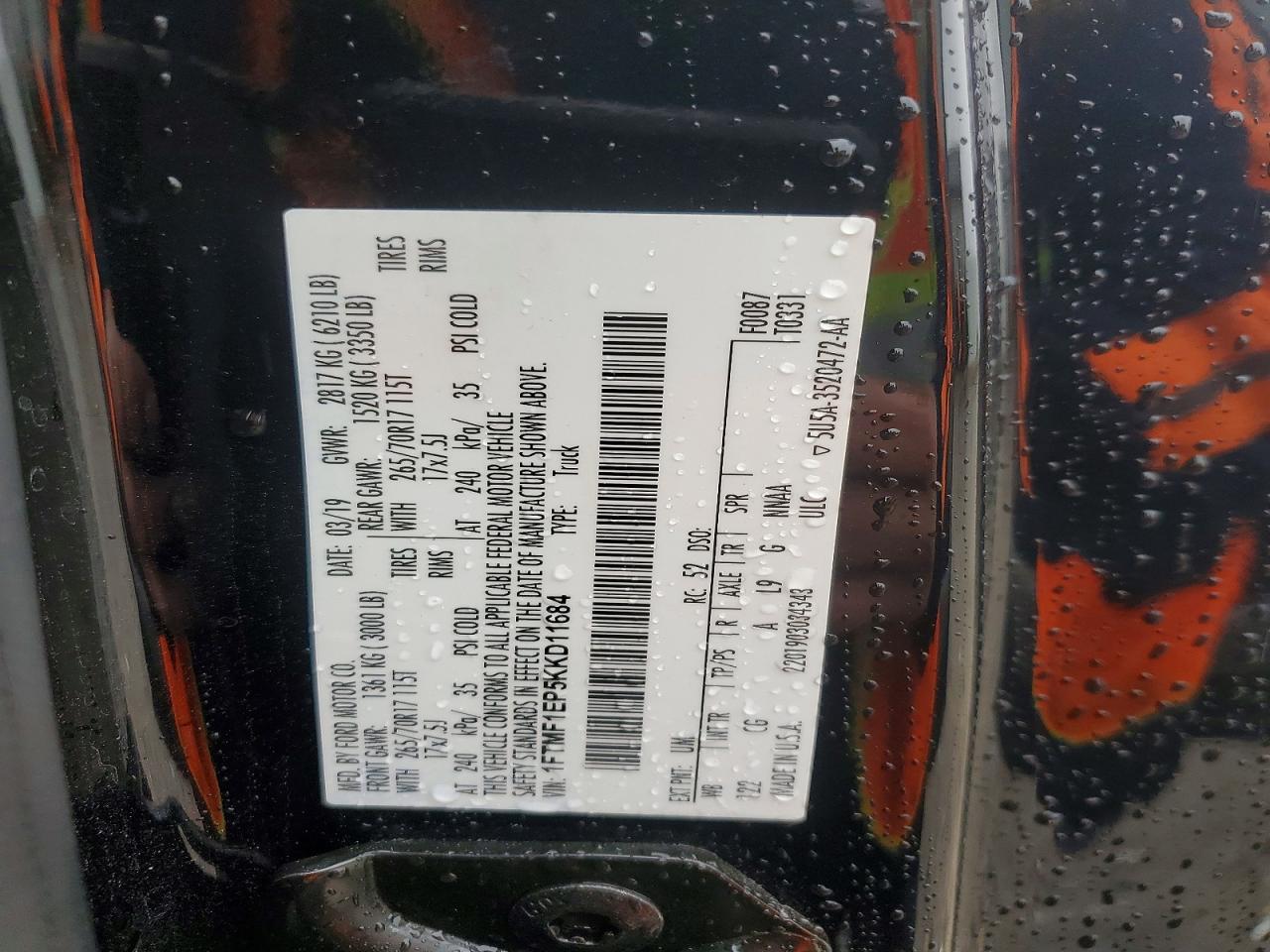 2019 Ford F150 VIN 1FTMF1EP5KKD11684 photo 12