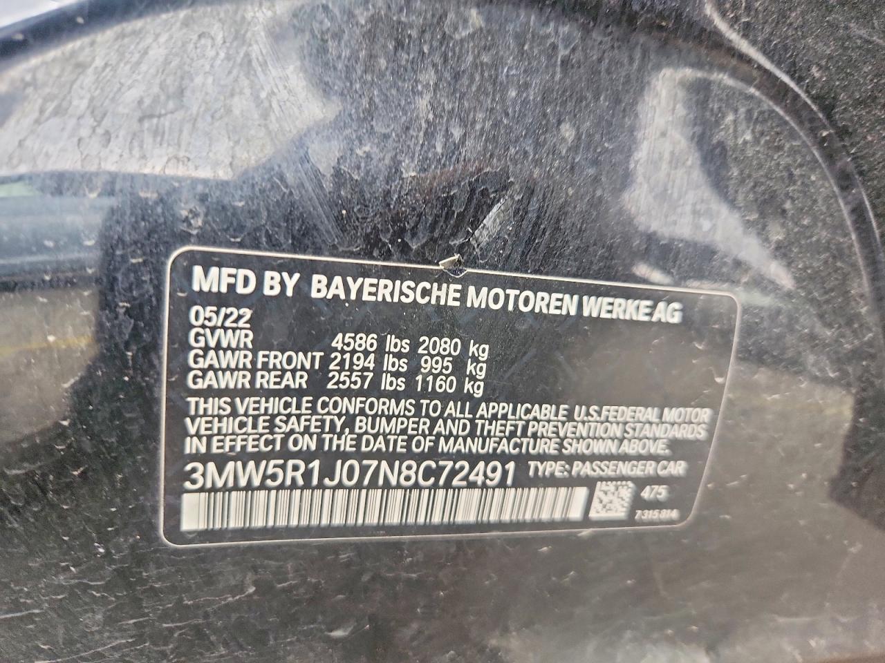 2022 BMW 3 series VIN 3MW5R1J07N8C72491 photo 12