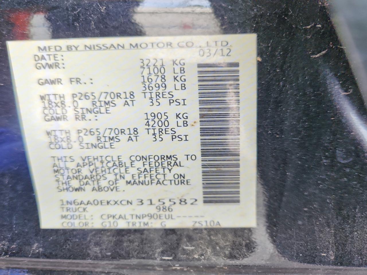 2012 Nissan TITAN VIN 1N6AA0EKXCN315582 photo 12