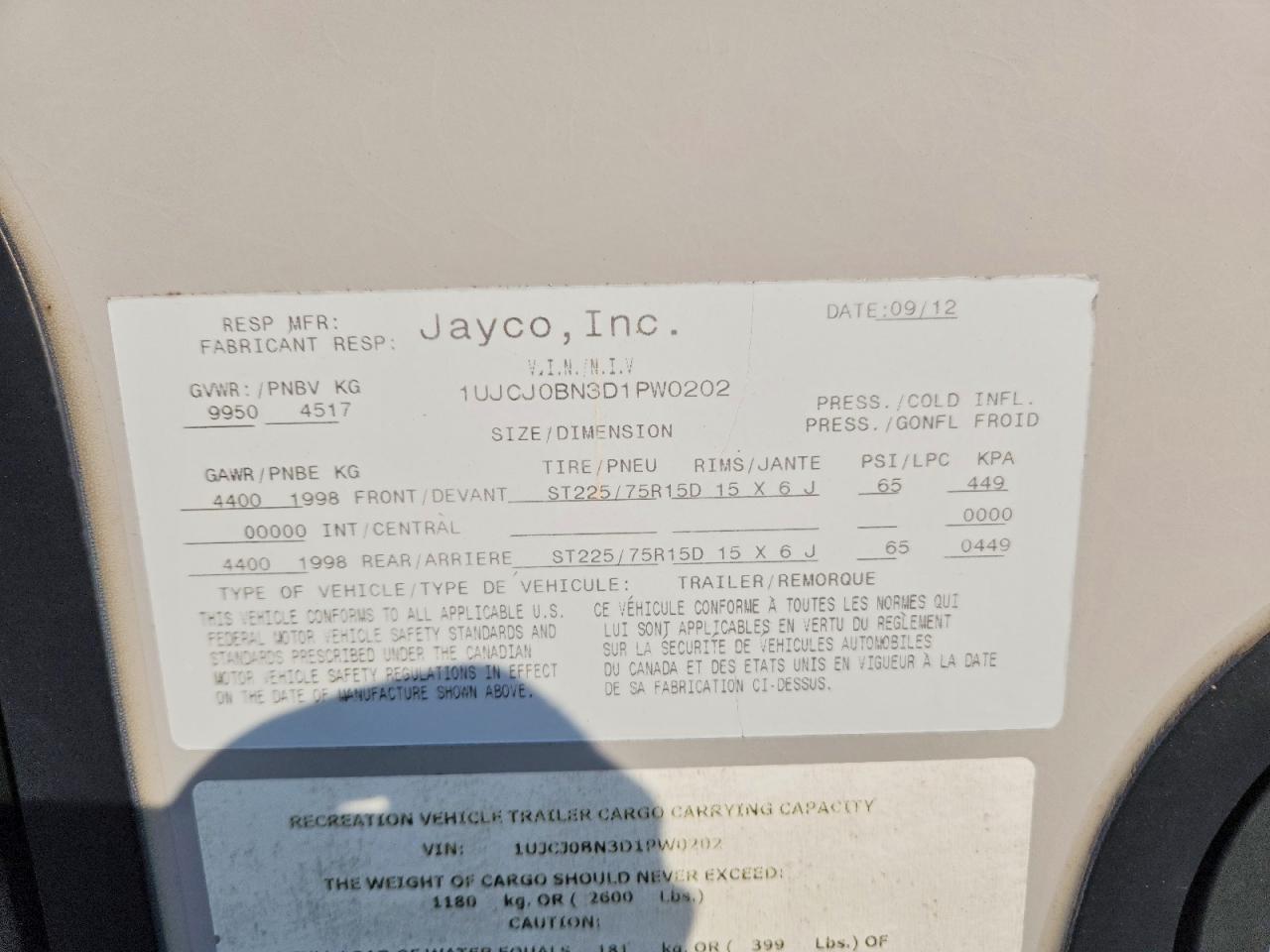 2013 JAYCO All models VIN 1UJCJ0BN3D1PW0202 photo 10