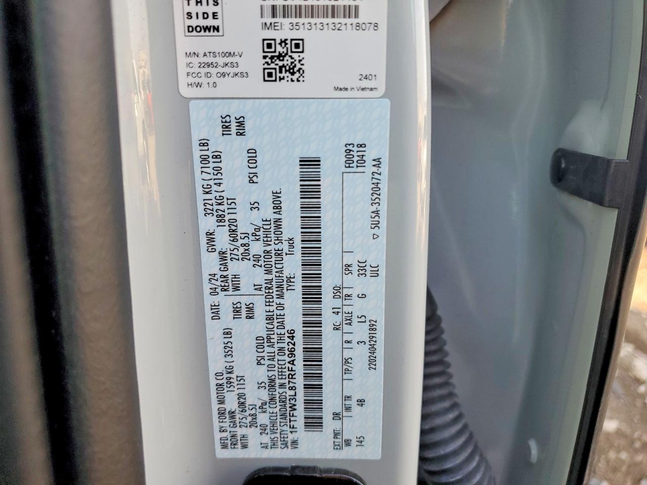 2024 Ford F150 VIN 1FTFW3L87RFA96246 photo 12