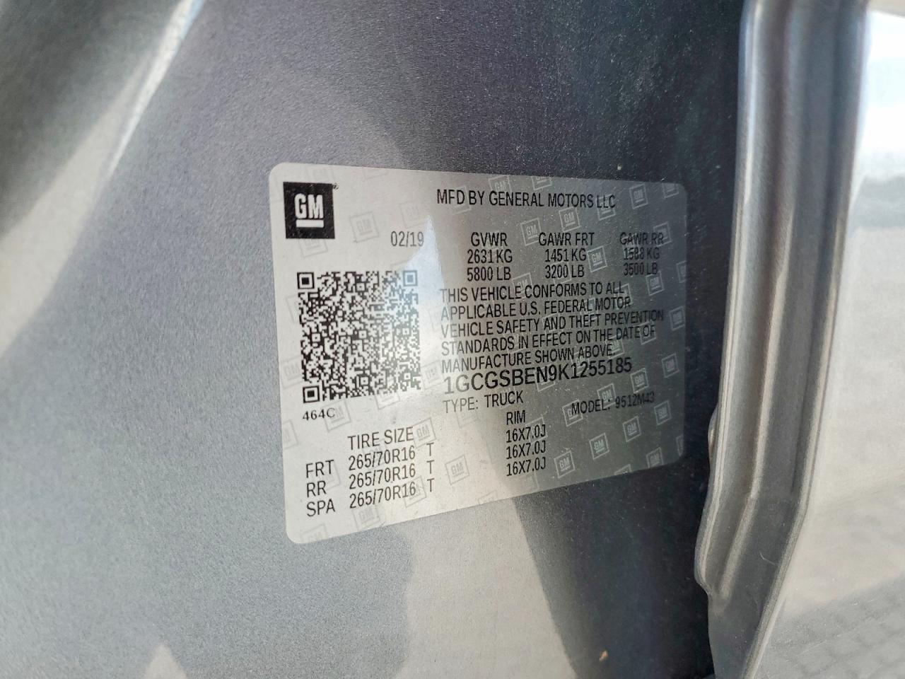 2019 Chevrolet Colorado VIN 1GCGSBEN9K1255185 photo 12