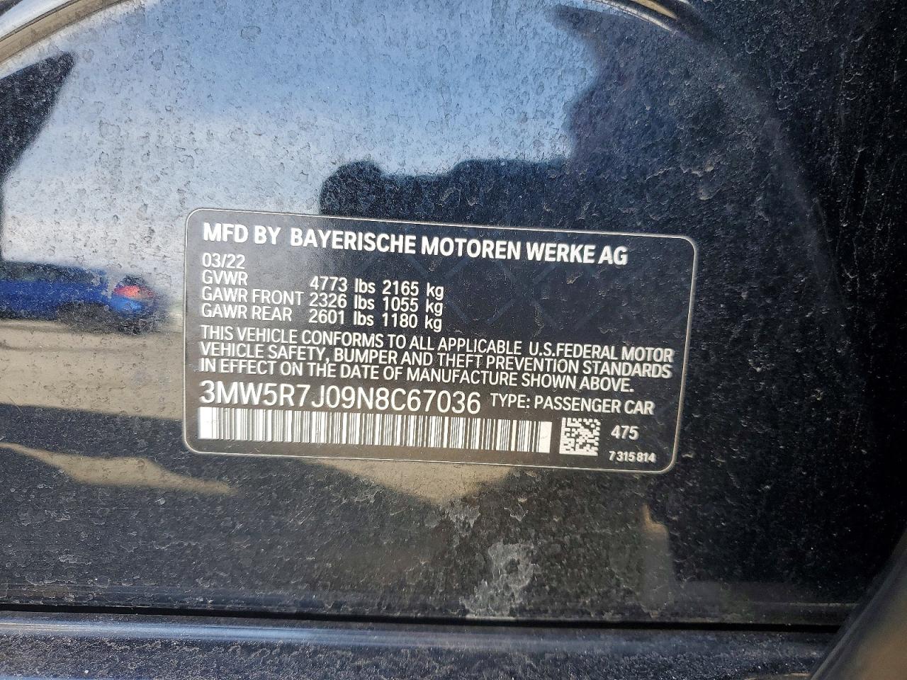 2022 BMW 3 series VIN 3MW5R7J09N8C67036 photo 12