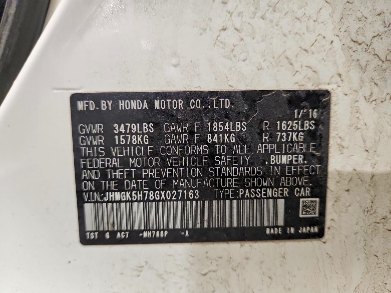 2016 HONDA Fit VIN JHMGK5H78GX027163 photo 12