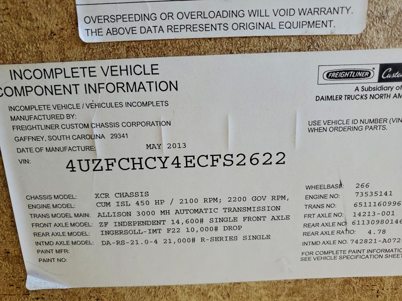 2014 FREIGHTLINER All other VIN 4UZFCHCY4ECFS2622 photo 10