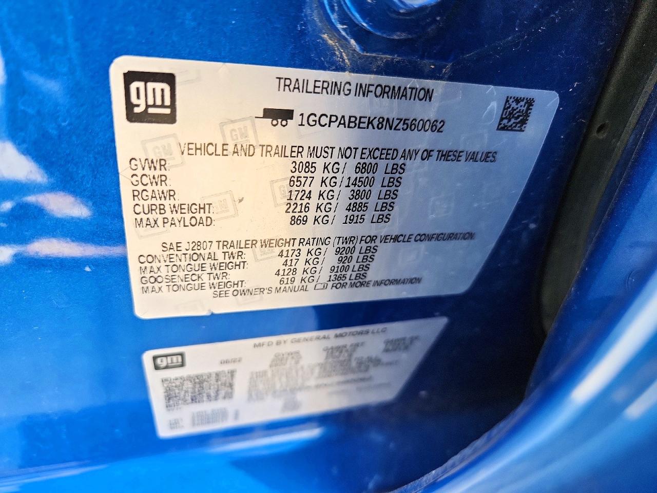 2022 Chevrolet All models VIN 1GCPABEK8NZ560062 photo 12