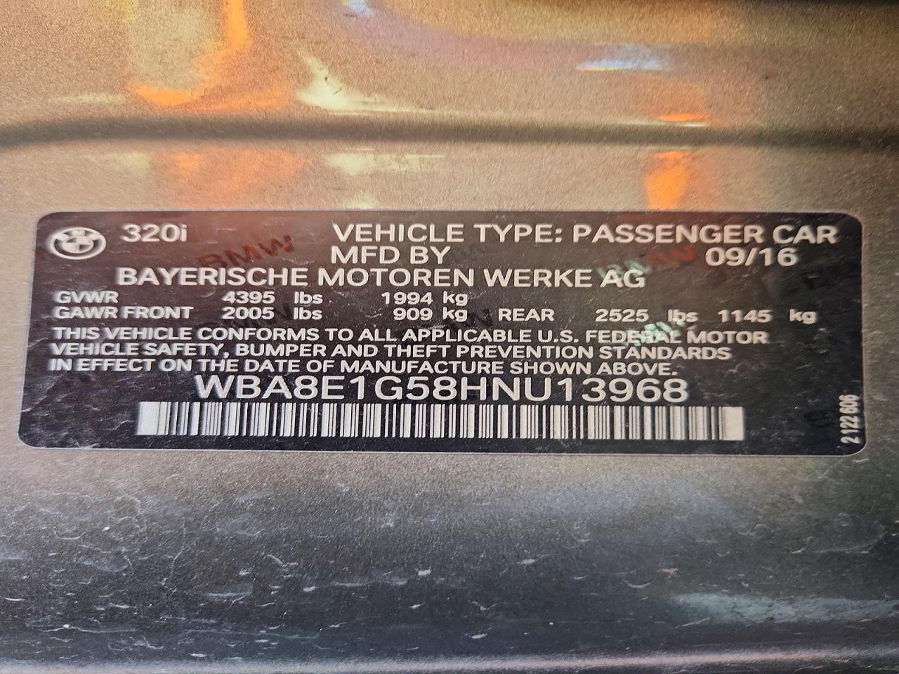 2017 BMW 3 series VIN WBA8E1G58HNU13968 photo 12
