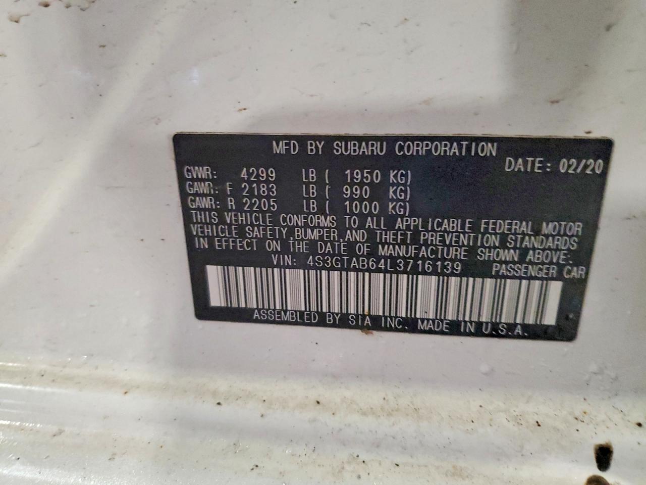 2020 Subaru Impreza VIN 4S3GTAB64L3716139 photo 12