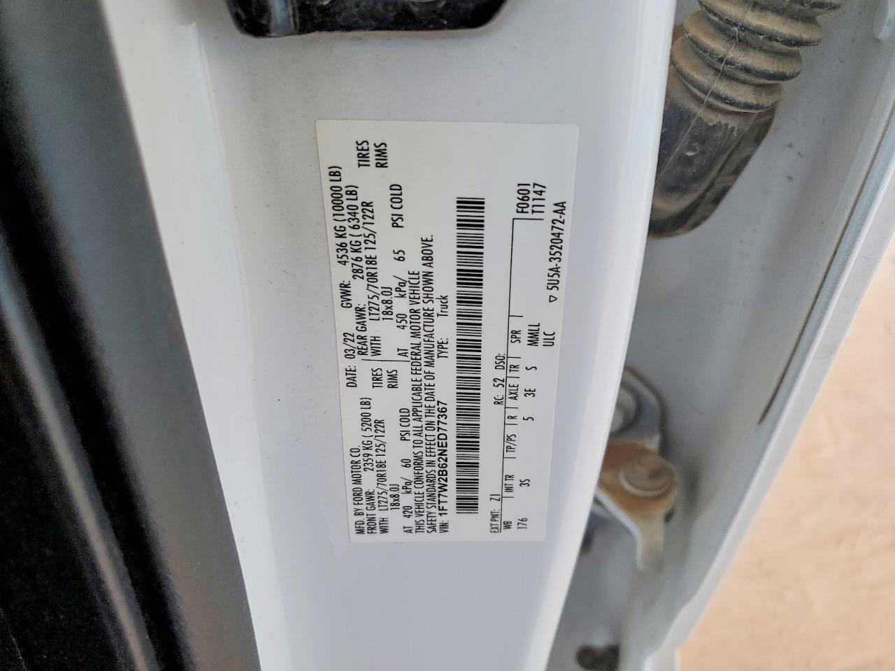 2022 Ford F250 VIN 1FT7W2B62NED77367 photo 12