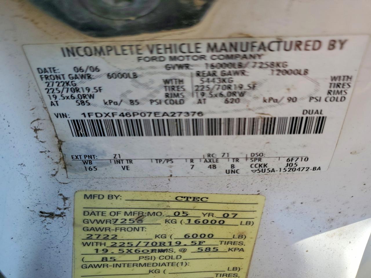 2007 Ford F450 VIN 1FDXF46P07EA27376 photo 10