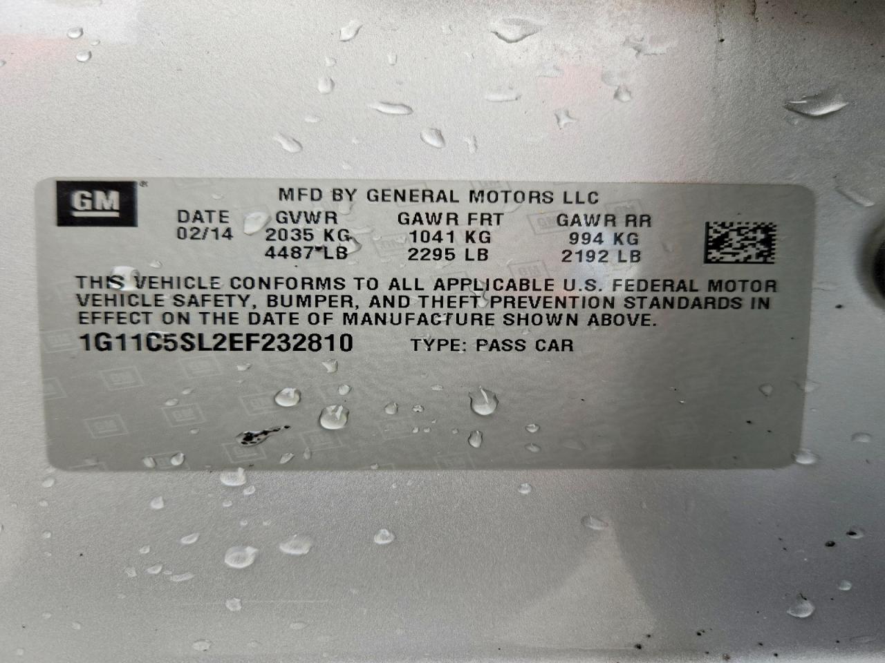 2014 Chevrolet Malibu VIN 1G11C5SL2EF232810 photo 12