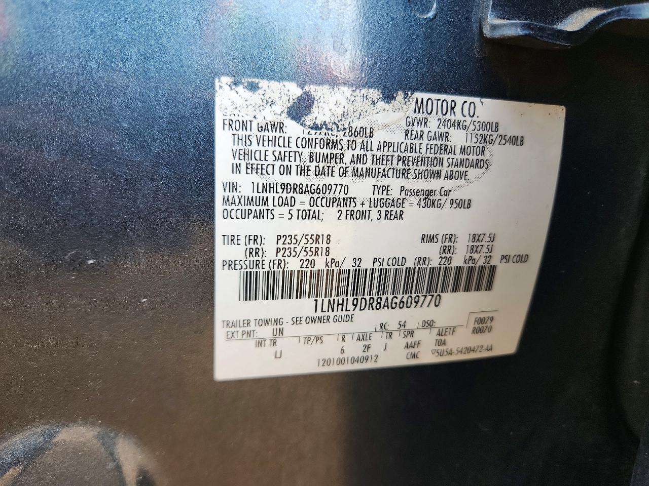 2010 LINCOLN Mks VIN 1LNHL9DR8AG609770 photo 12