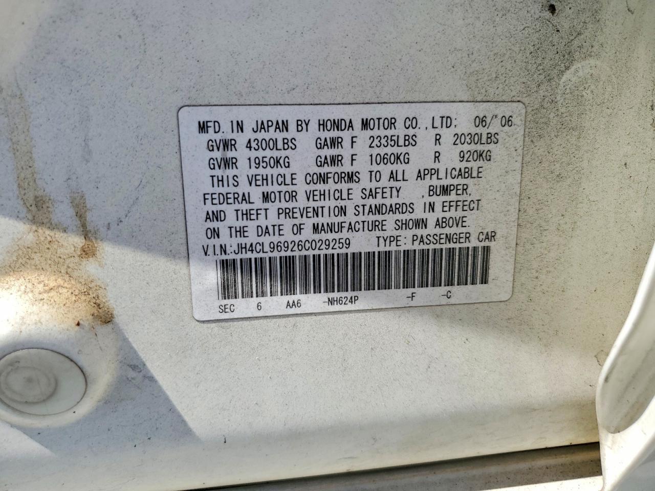 2006 ACURA Tsx VIN JH4CL96926C029259 photo 12