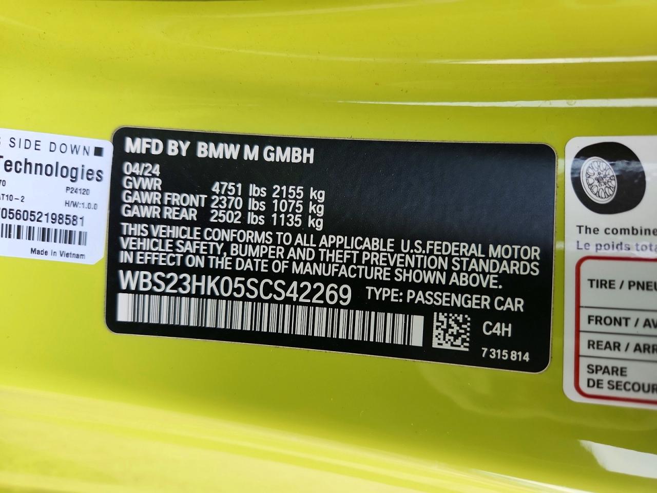 2025 BMW M4 VIN WBS23HK05SCS42269 photo 12