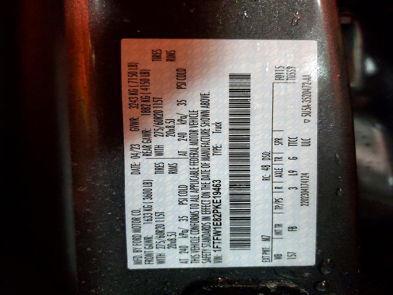 2023 Ford F150 VIN 1FTFW1E82PKE19463 photo 12