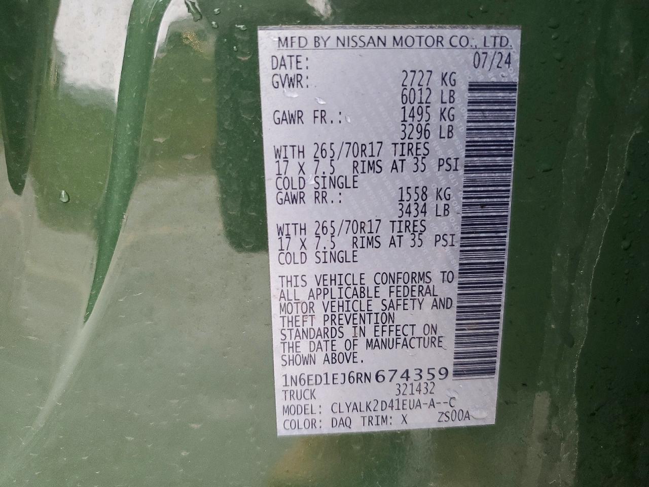 2024 Nissan Frontier VIN 1N6ED1EJ6RN674359 photo 12