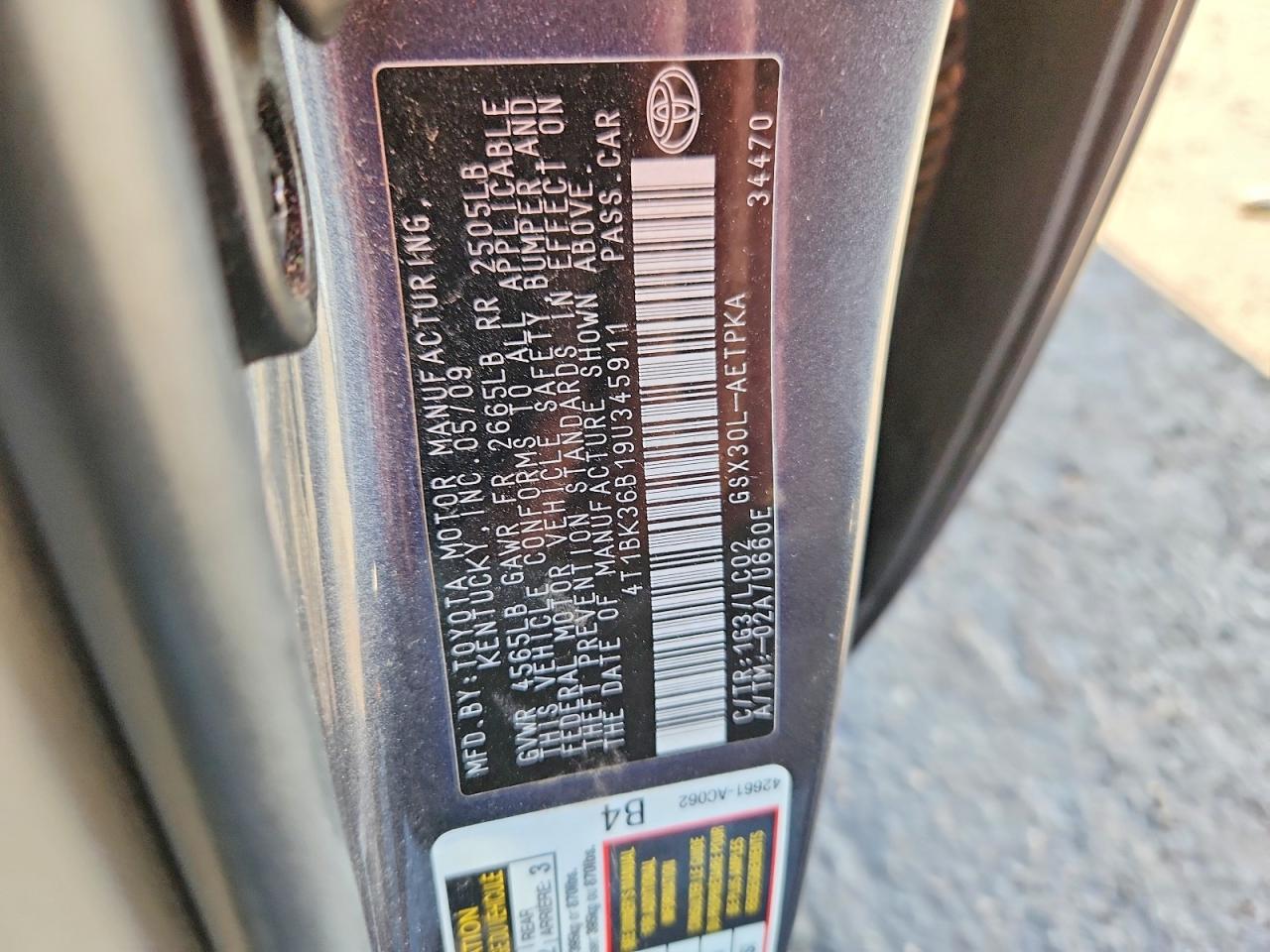2009 TOYOTA Avalon VIN 4T1BK36B19U345911 photo 12