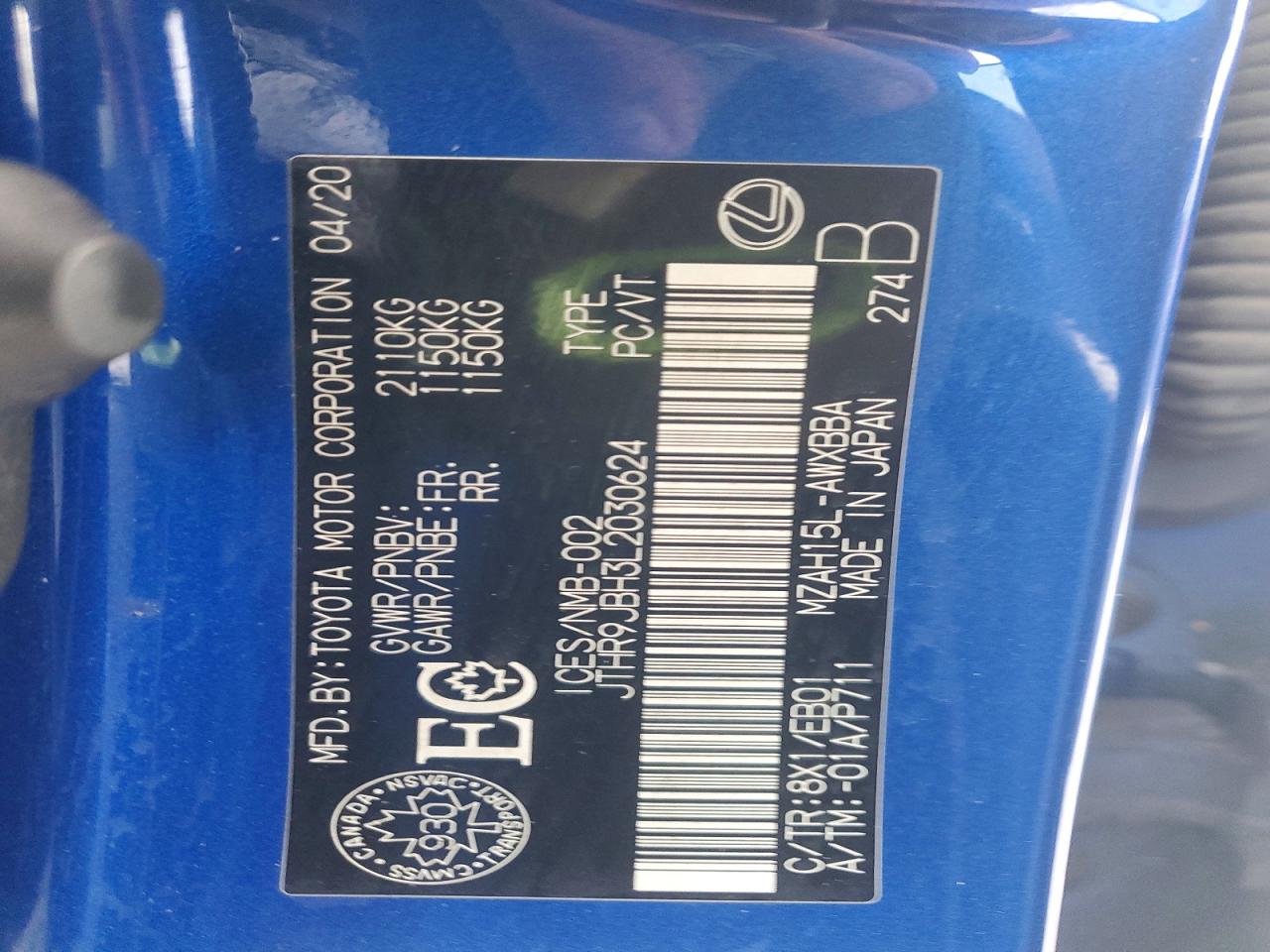 2020 Lexus Ux 250H F Sport VIN JTHR9JBH3L2030624 photo 12