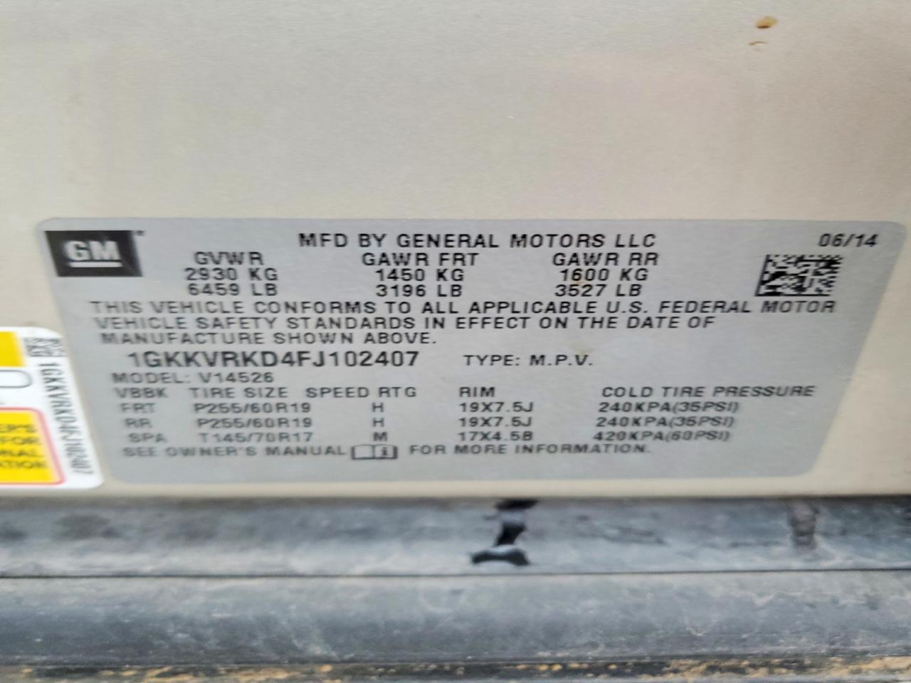 2015 GMC Acadia VIN 1GKKVRKD4FJ102407 photo 12