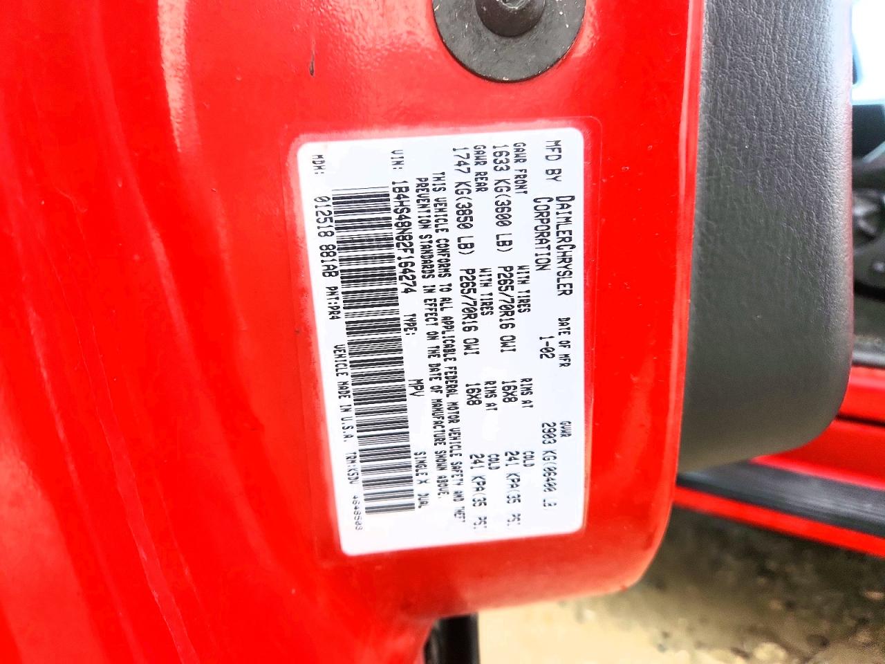 2002 Dodge Durango VIN 1B4HS48N82F164274 photo 12