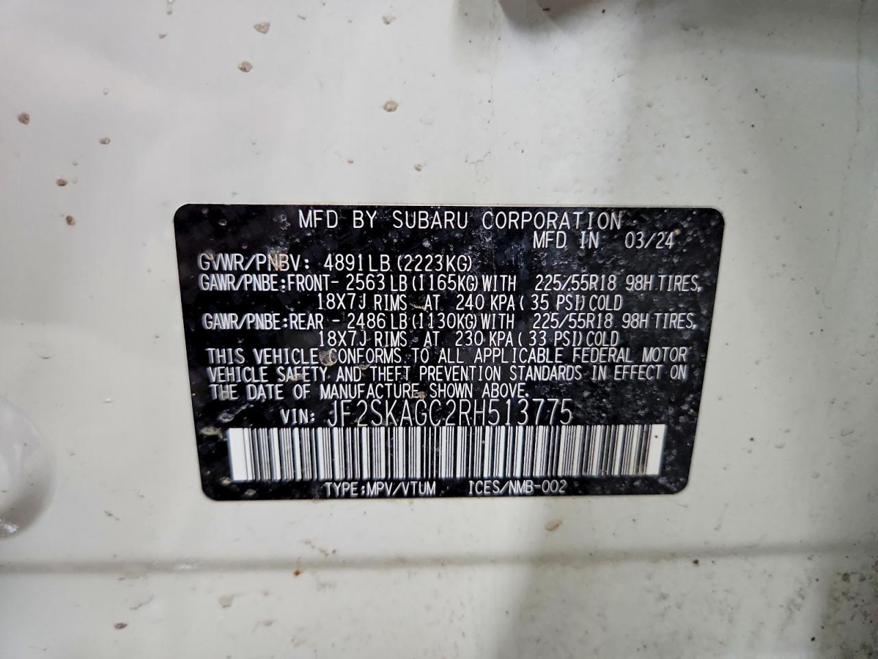 2024 Subaru Forester VIN JF2SKAGC2RH513775 photo 12
