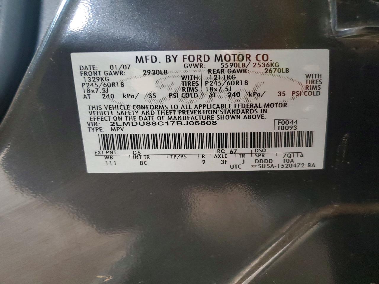 2007 LINCOLN Mkx VIN 2LMDU88C17BJ06808 photo 12