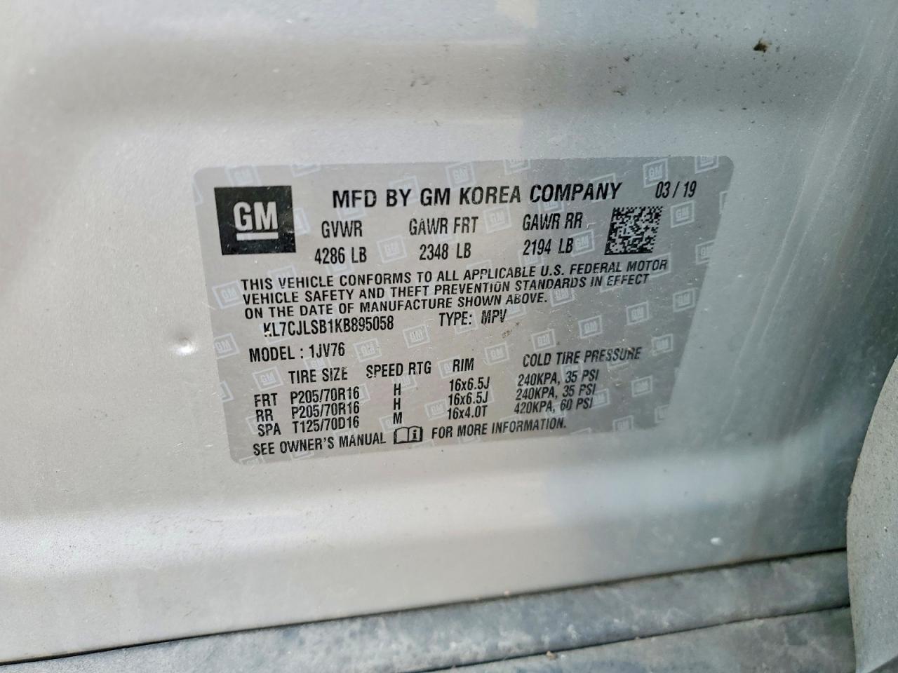 2019 CHEV Trax VIN KL7CJLSB1KB895058 photo 12