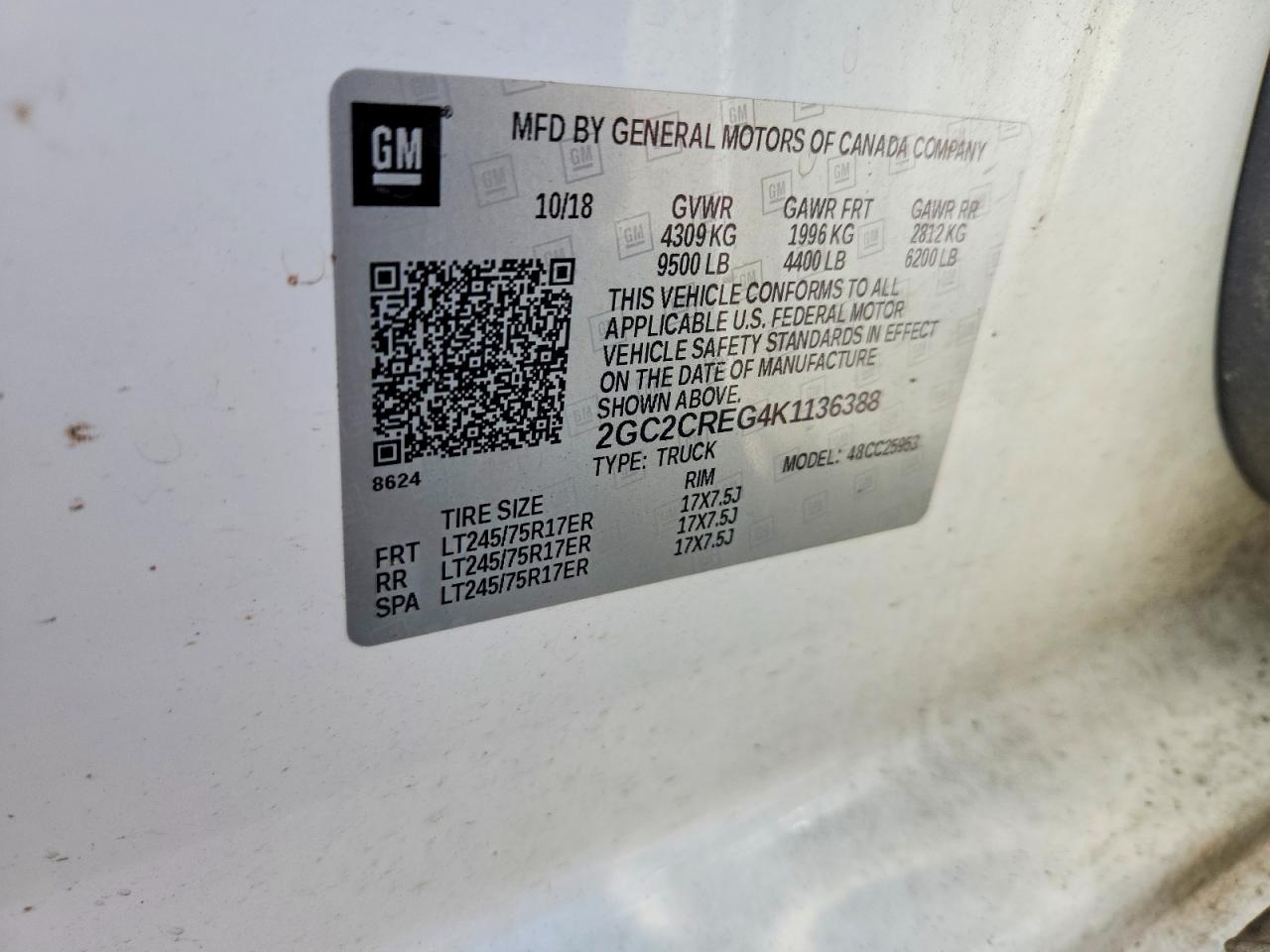 2019 Chevrolet All models VIN 2GC2CREG4K1136388 photo 12