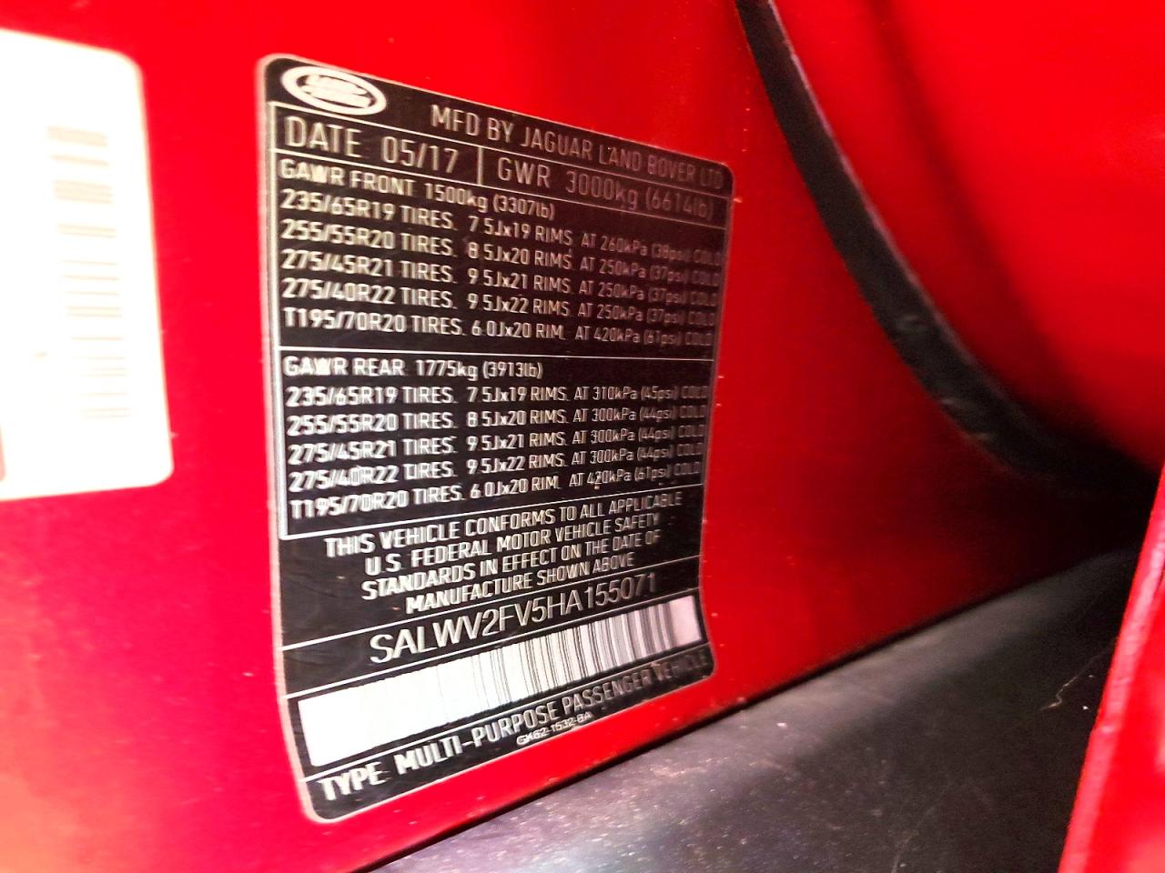 2017 Land Rangerover VIN SALWV2FV5HA155071 photo 12