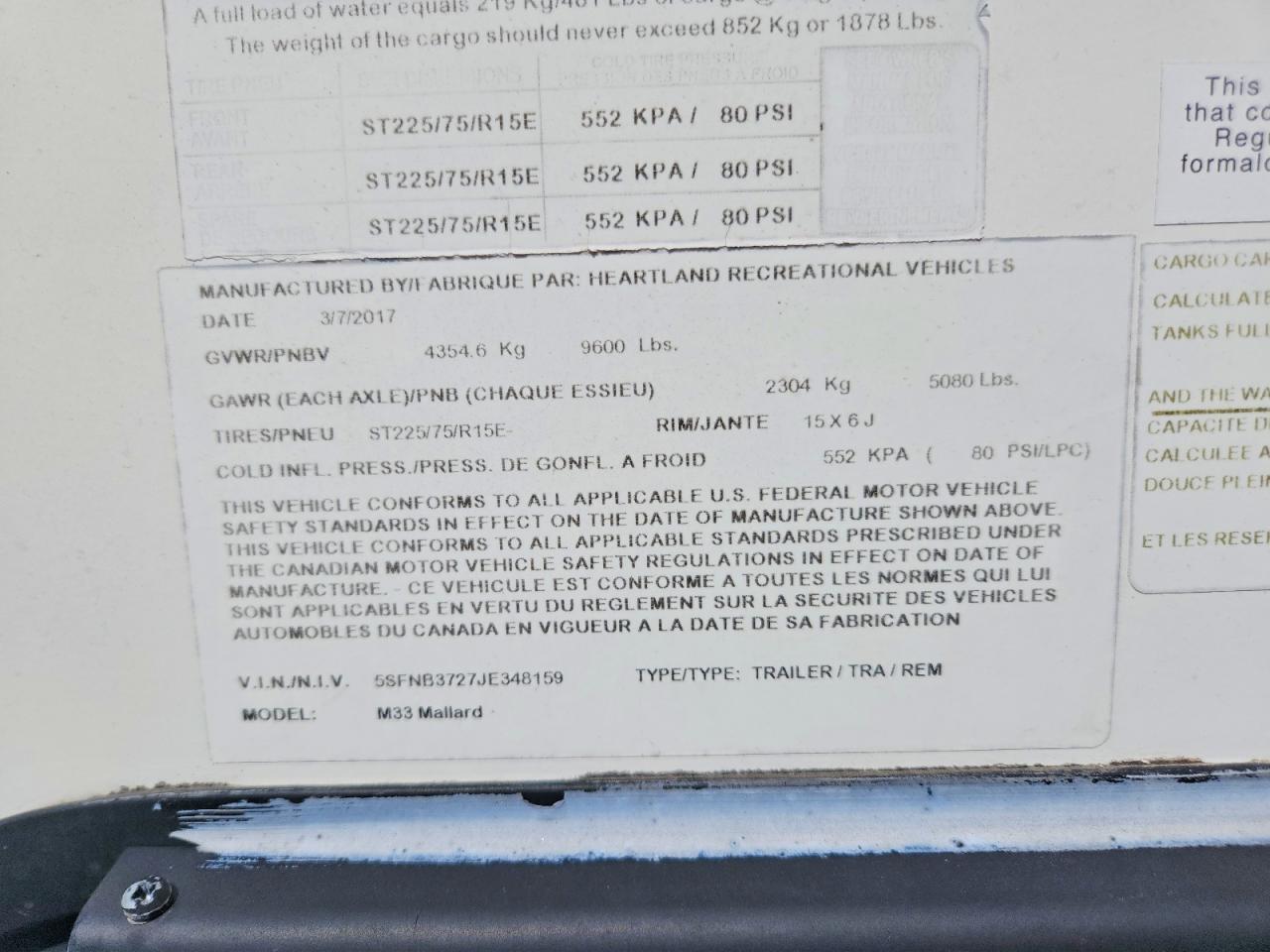2018 HEARTLAND All models VIN 5SFNB3727JE348159 photo 10