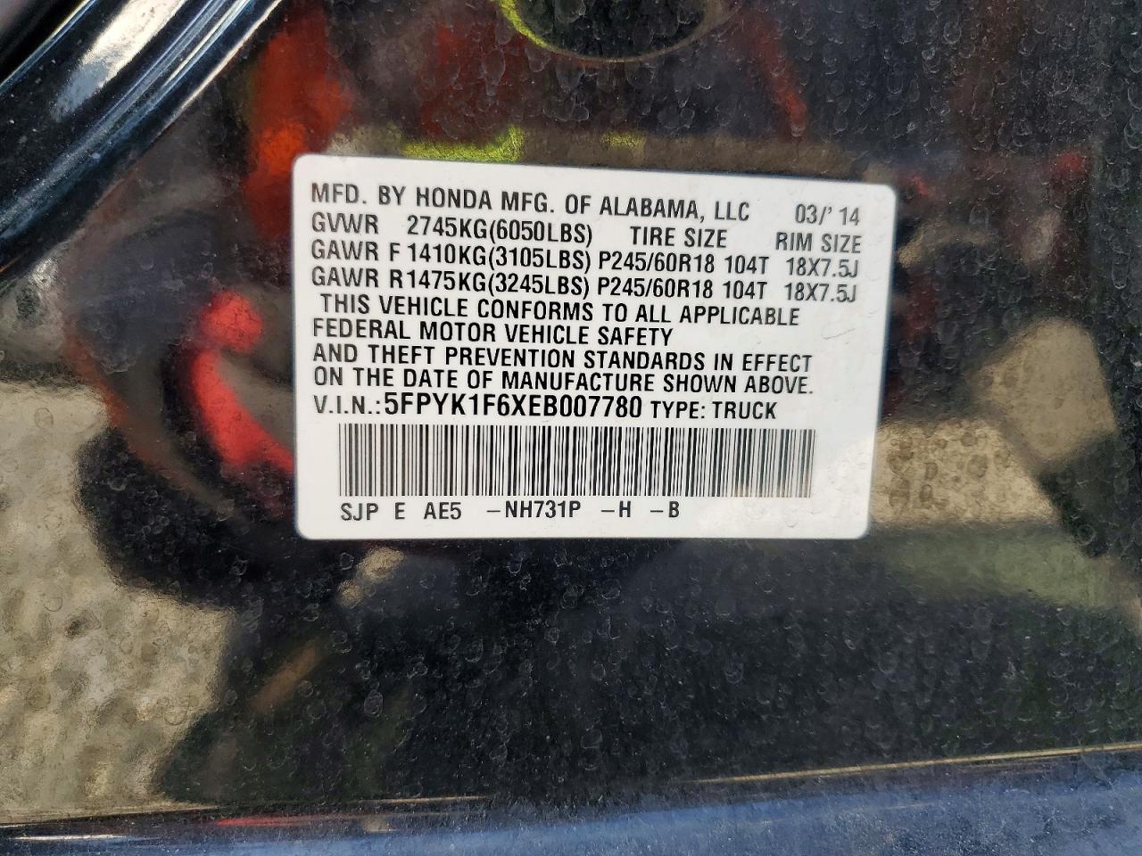 2014 Honda Ridgeline VIN 5FPYK1F6XEB007780 photo 12
