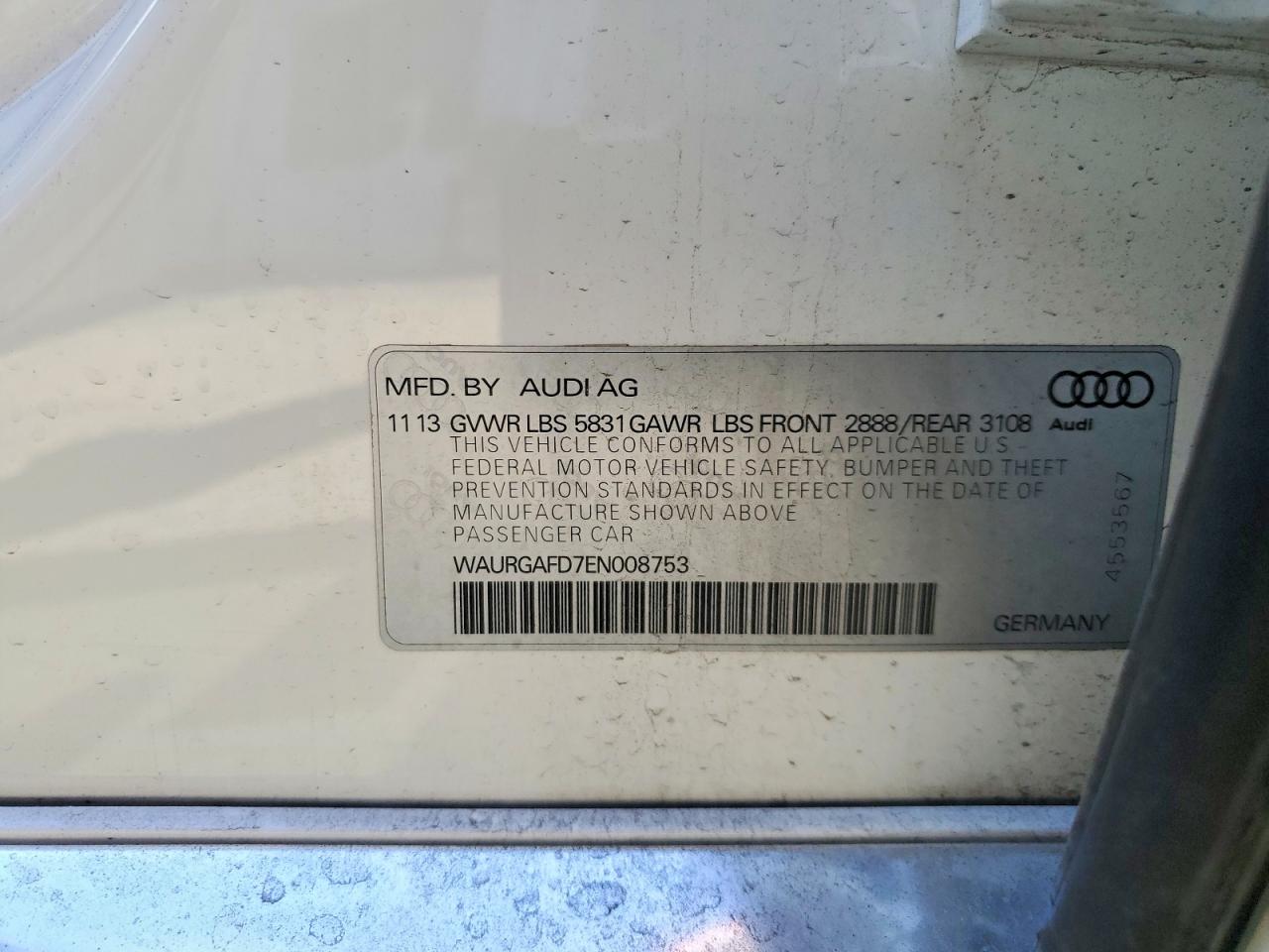 2014 AUDI A8 VIN WAURGAFD7EN008753 photo 12