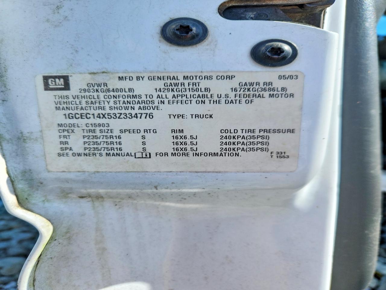 2003 CHEV Silverado VIN 1GCEC14X53Z334776 photo 12