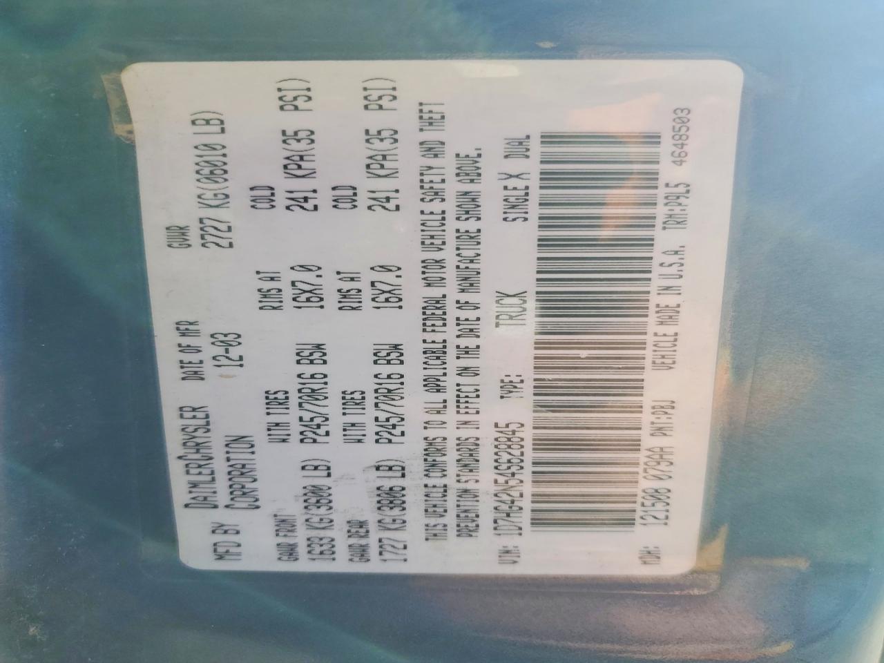 2004 Dodge Dakota VIN 1D7HG42N54S628845 photo 12