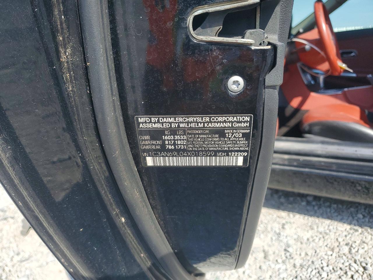 2004 CHRYSLER Crossfire VIN 1C3AN69LX4X016763 photo 12
