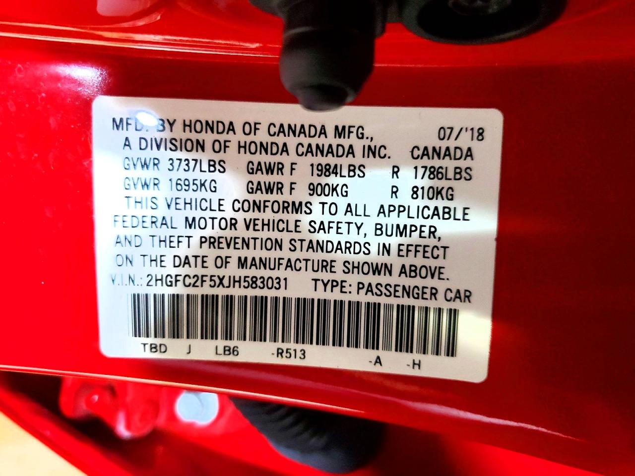 2018 Civic VIN 2HGFC2F5XJH583031 photo 12