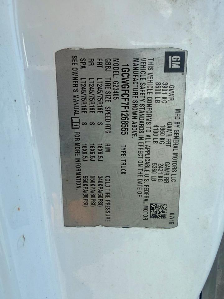 2015 CHEV Express VIN 1GCWGFCF7F1268555 photo 10