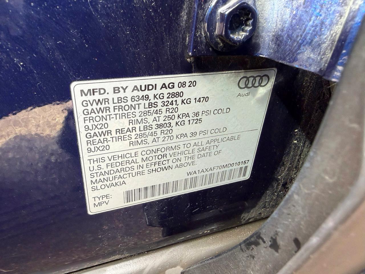 2021 Audi Q7 VIN WA1AXAF70MD010157 photo 10