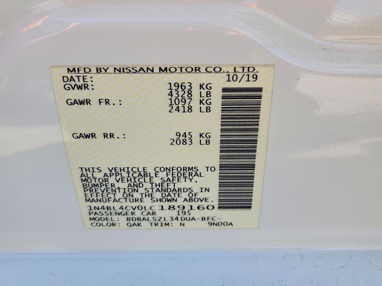 2020 Altima VIN 1N4BL4CV0LC189160 photo 12