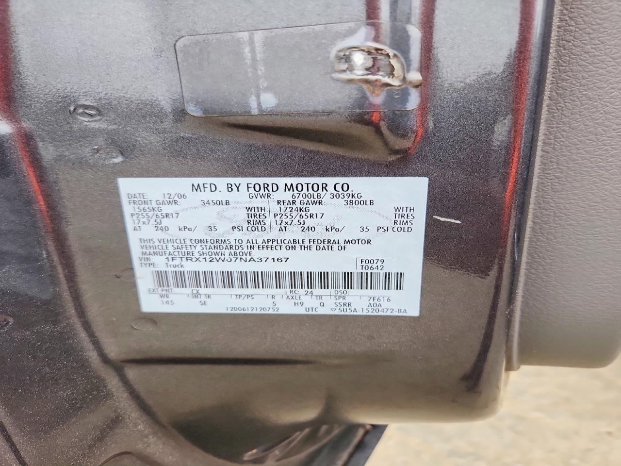 2007 Ford F150 VIN 1FTRX12W07NA37167 photo 12