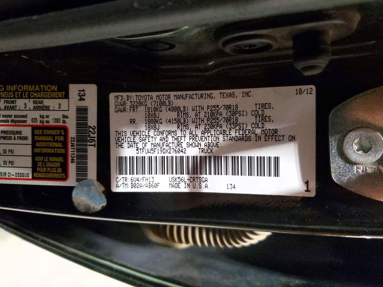 2013 Toyota Tundra VIN 5TFUW5F19DX276042 photo 12
