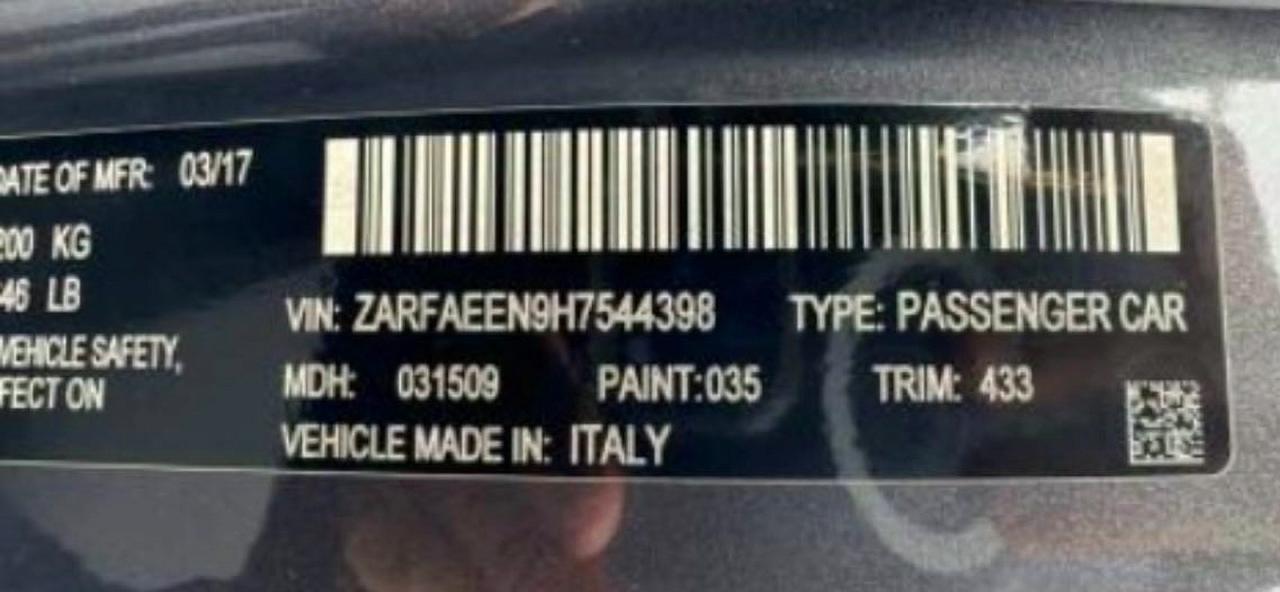 2017 Alfa Giulia VIN ZARFAEEN9H7544398 photo 10