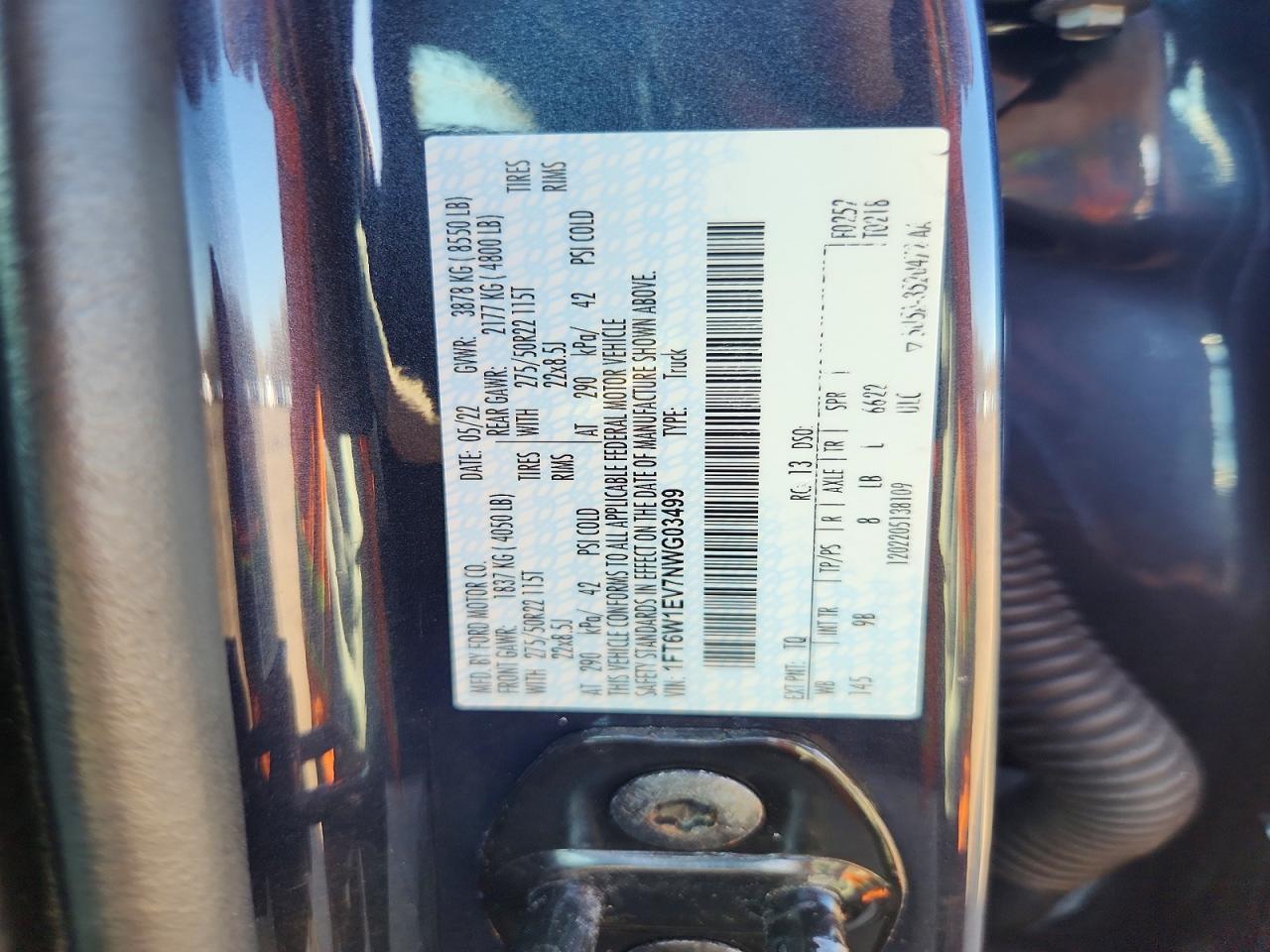 2022 Ford F150 VIN 1FT6W1EV7NWG03499 photo 12